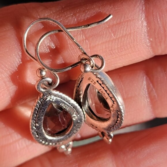 Prasiolite teardrop 925 sterling silver dangle earrings - Picture 7 of 16